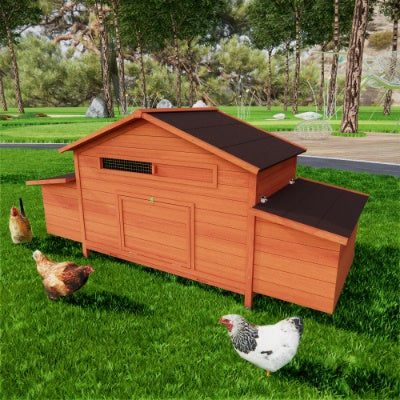 Large Wooden Chicken Coop with Nesting Boxes & Leakproof Tray