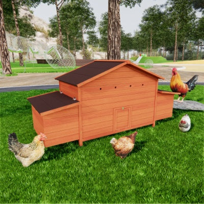Large Wooden Chicken Coop with Nesting Boxes & Leakproof Tray