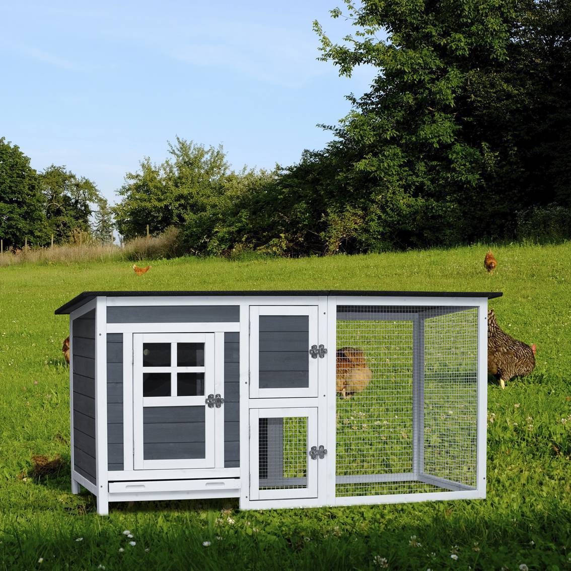 Fiery Farm Outdoor Poultry Coop with Run – Small Animal Chicken Hutch House