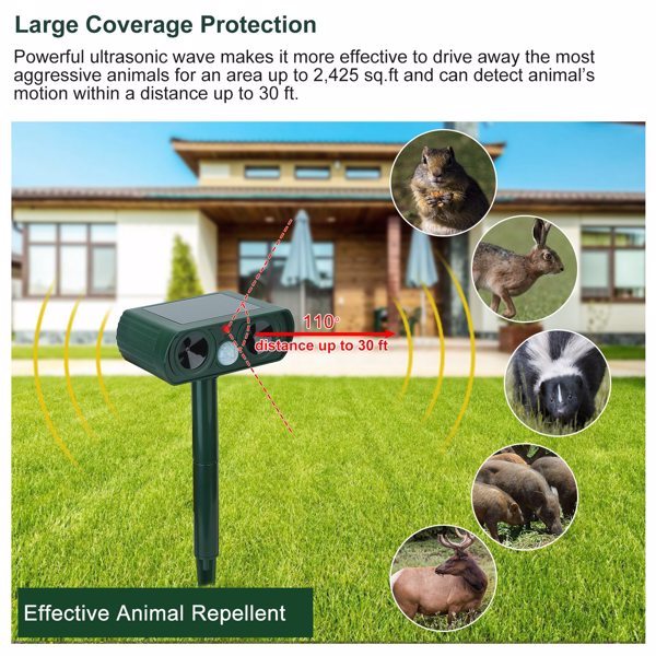Ultrasonic Solar Animal Repellent – Motion Sensor Pest Deterrent