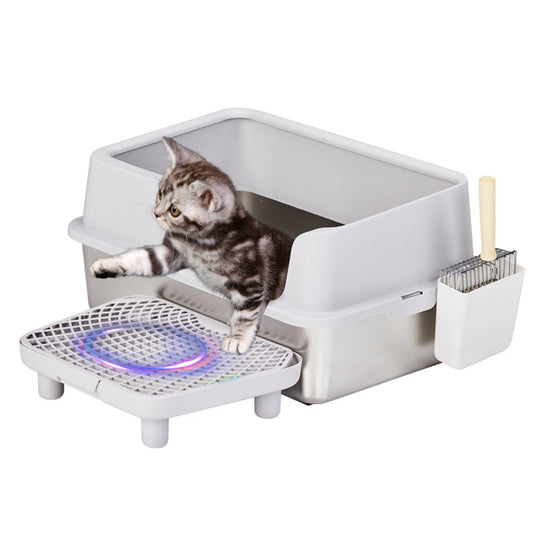 Stainless Steel Cat Litter Box with Filter Pedal & Scoop – Durable, Hygienic & Easy to Clean, Grey (61x40x33CM)