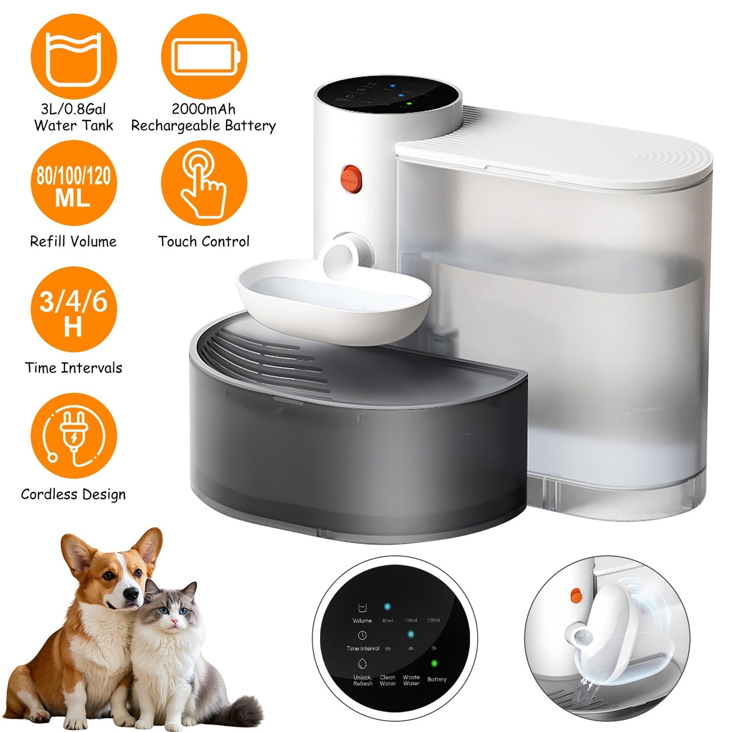 Smart Pet Water Fountain – 3L Cordless Rechargeable Automatic Water Dispenser for Cats and Dogs