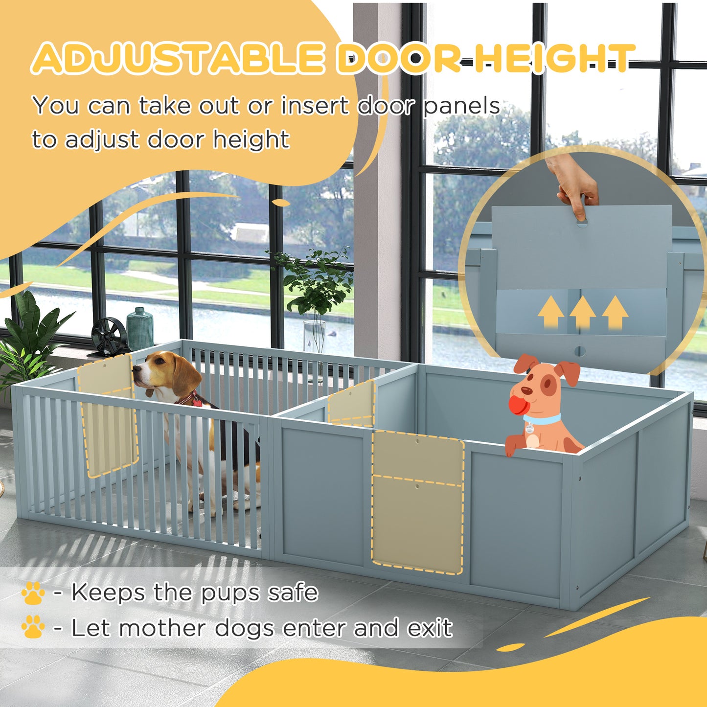 PawHut Dog Egg Crate for Mothers & Newborn Puppies – Indoor Puppy Playpen with Removable Doors, Grey