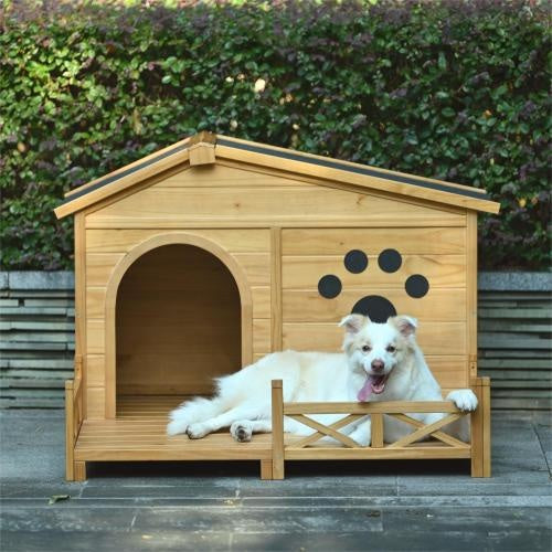 Fieryfur Wooden Dog Kennel with Roof & Porch