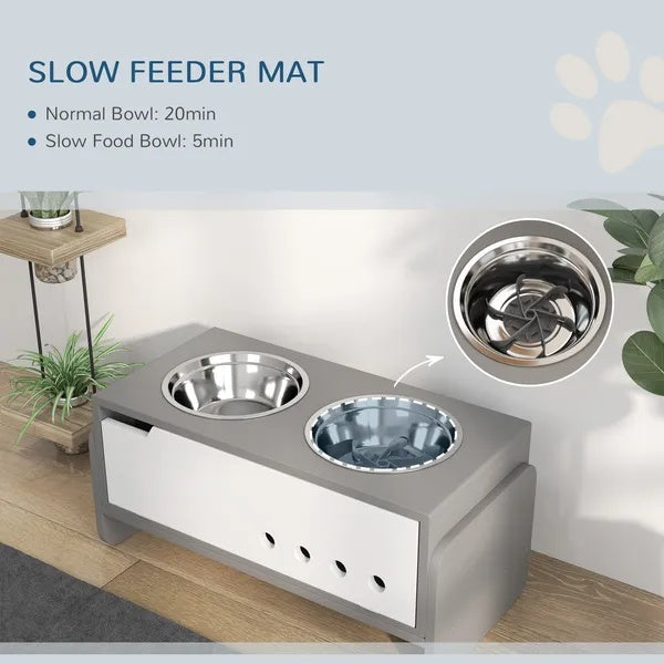 Elevated Dog Bowls with Adjustable Stand & Slow Feeder Mat – 3 Height Raised Feeding Station for Medium to Extra-Large Dogs