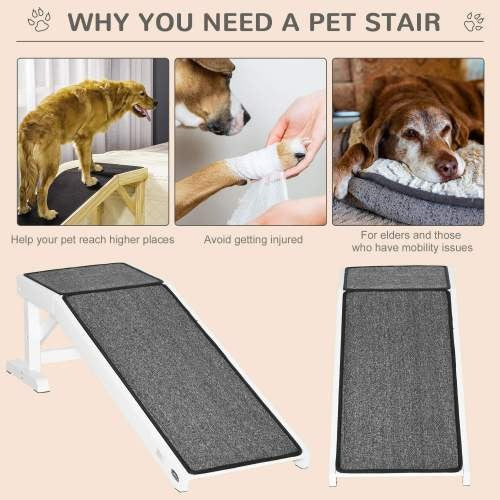 PawHut Wooden Dog Ramp with Non-Slip Carpet & Top Platform – 49" Pet Ramp for Beds & Sofas, White