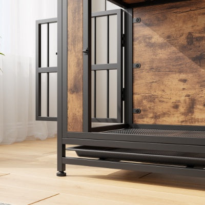 Fiery Haven Wooden Dog Crate Furniture with Sliding Doors – Rustic Brown