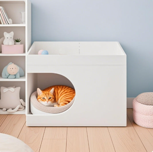 Fiery Home Multi-Functional Cat Station with Hidden Bed & Side Table Design