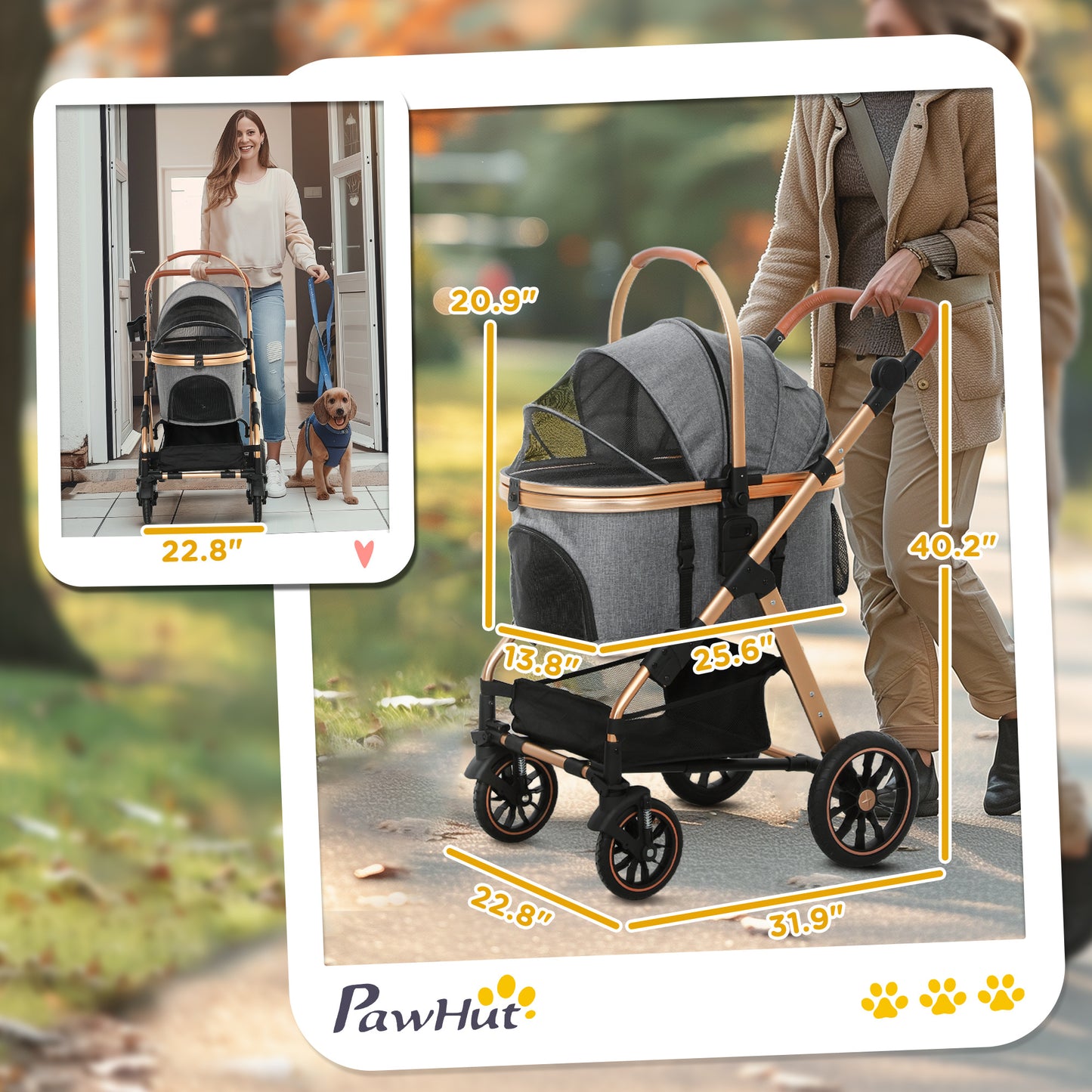 3-in-1 Foldable Dog Stroller with Detachable Cabin & Storage Basket  Description