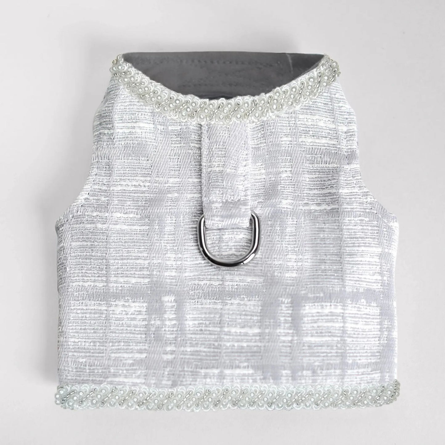 Delicate lace with pearl accents on Genevieve luxury dog harness – stylish small dog harness 2026