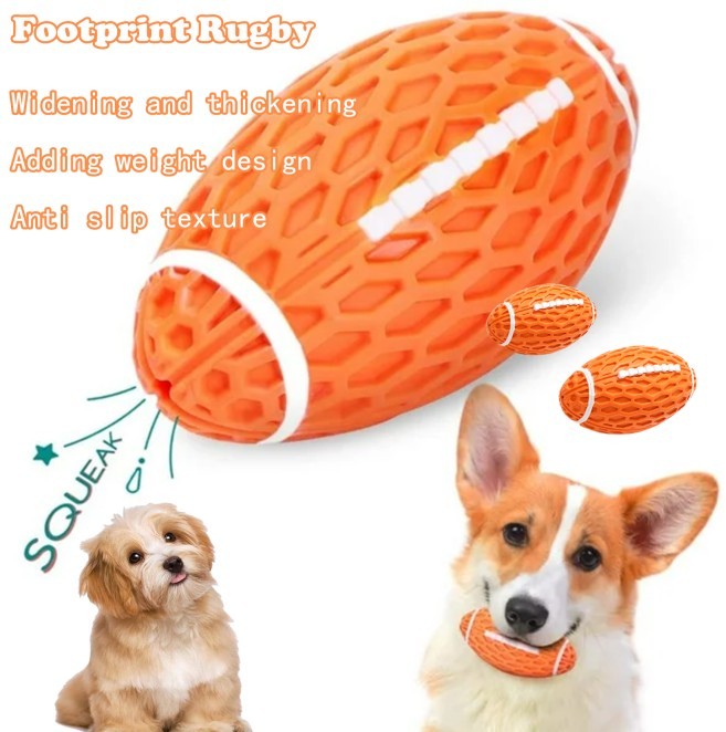 Squeaky Rubber Football for Dogs – Durable Fetch Toy for Aggressive Chewers, Heavy-Duty Interactive Ball