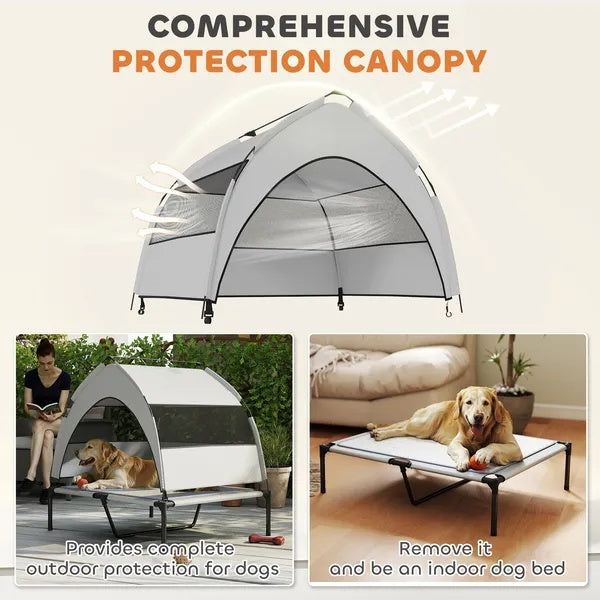 Fiery Outdoors Elevated Dog Bed with Removable Canopy & Cooling Pad