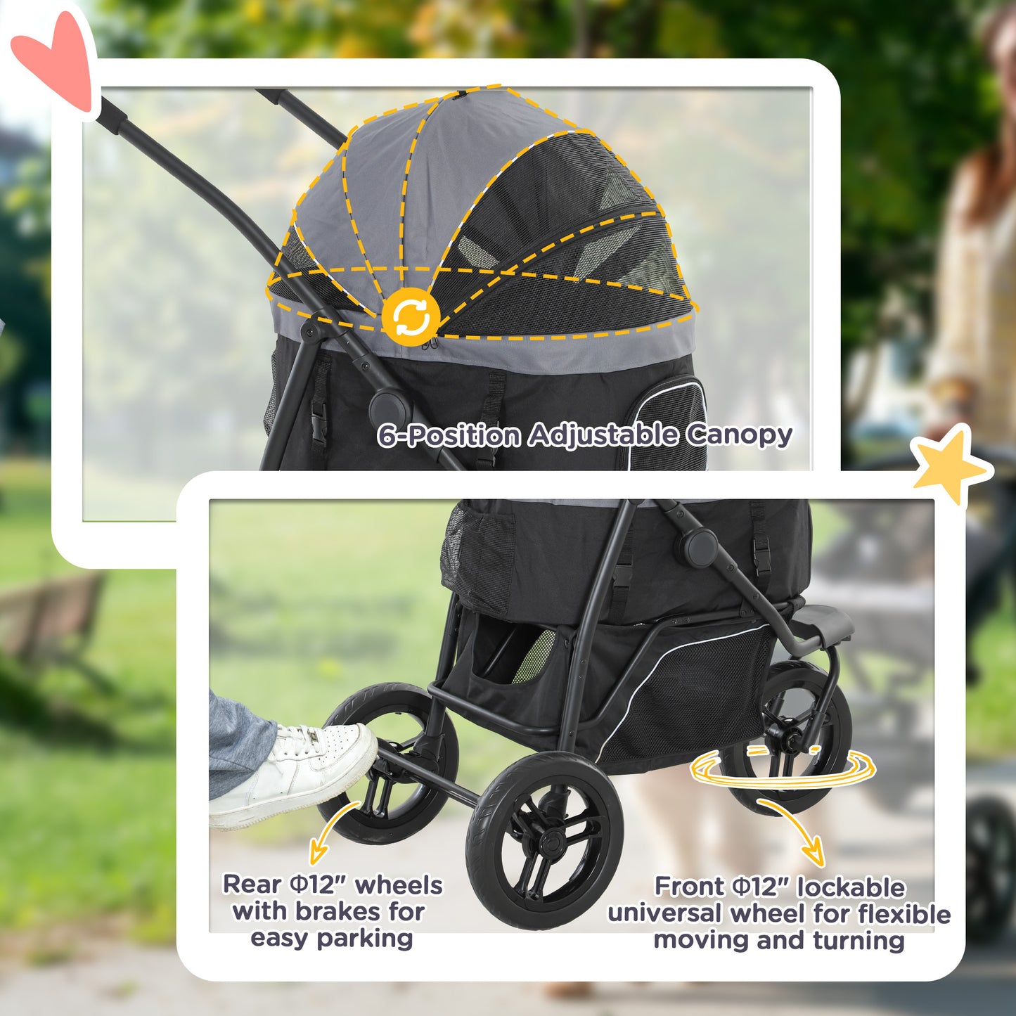 3-in-1 Pet Jogging Stroller – Detachable Carrier & Car Seat for Small Dogs & Cats (Gray)