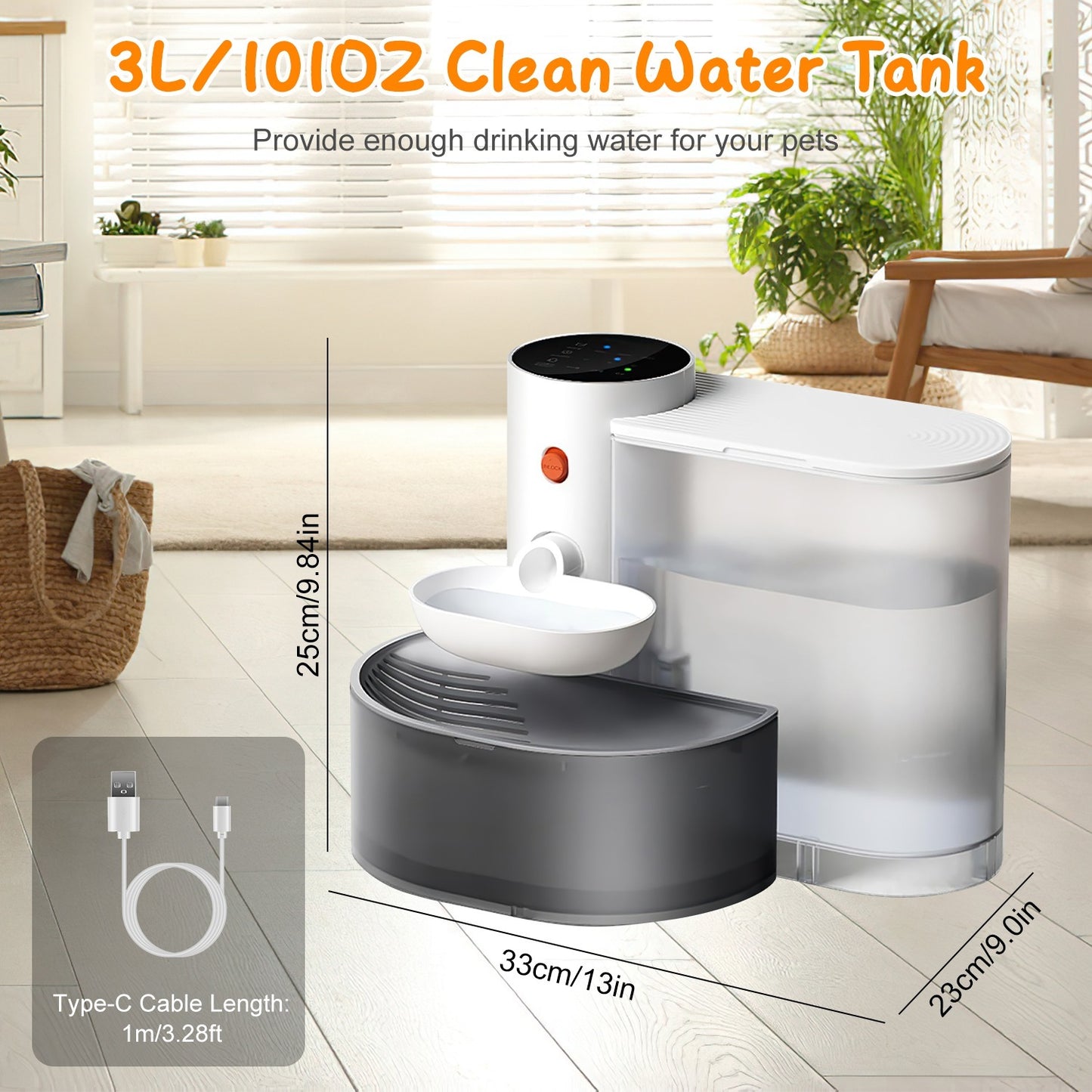 Smart Pet Water Fountain – 3L Cordless Rechargeable Automatic Water Dispenser for Cats and Dogs