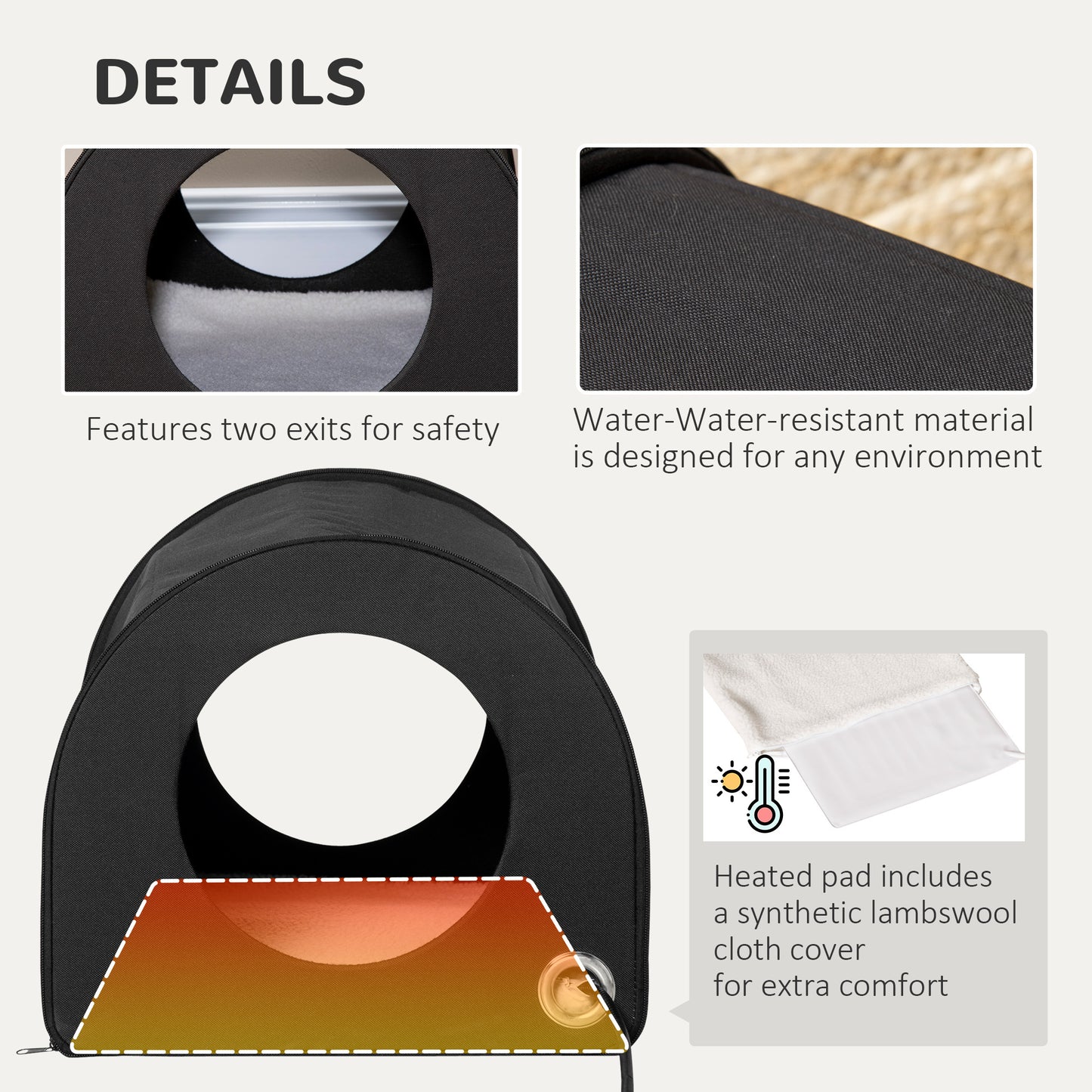 Fiery Haven Winter Heated Double Cat House – Black