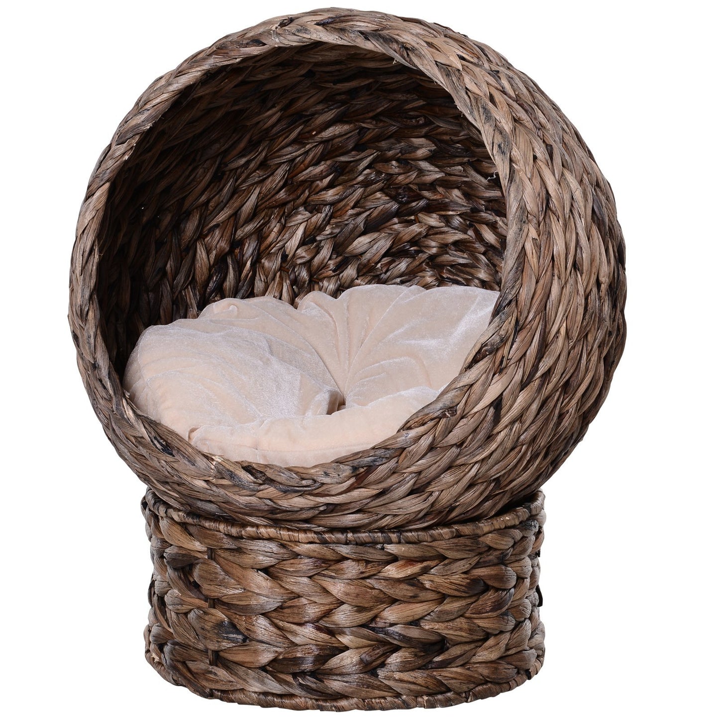 Handmade Wicker Elevated Cat Bed with Cushion — Dark Brown