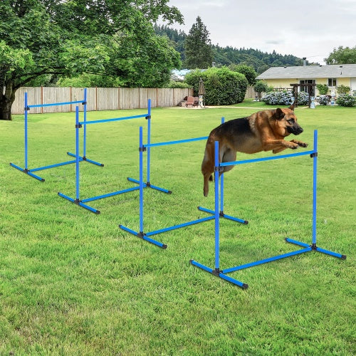 4-Piece Dog Agility Training Equipment Set with Height-Adjustable Jump Bars – Blue