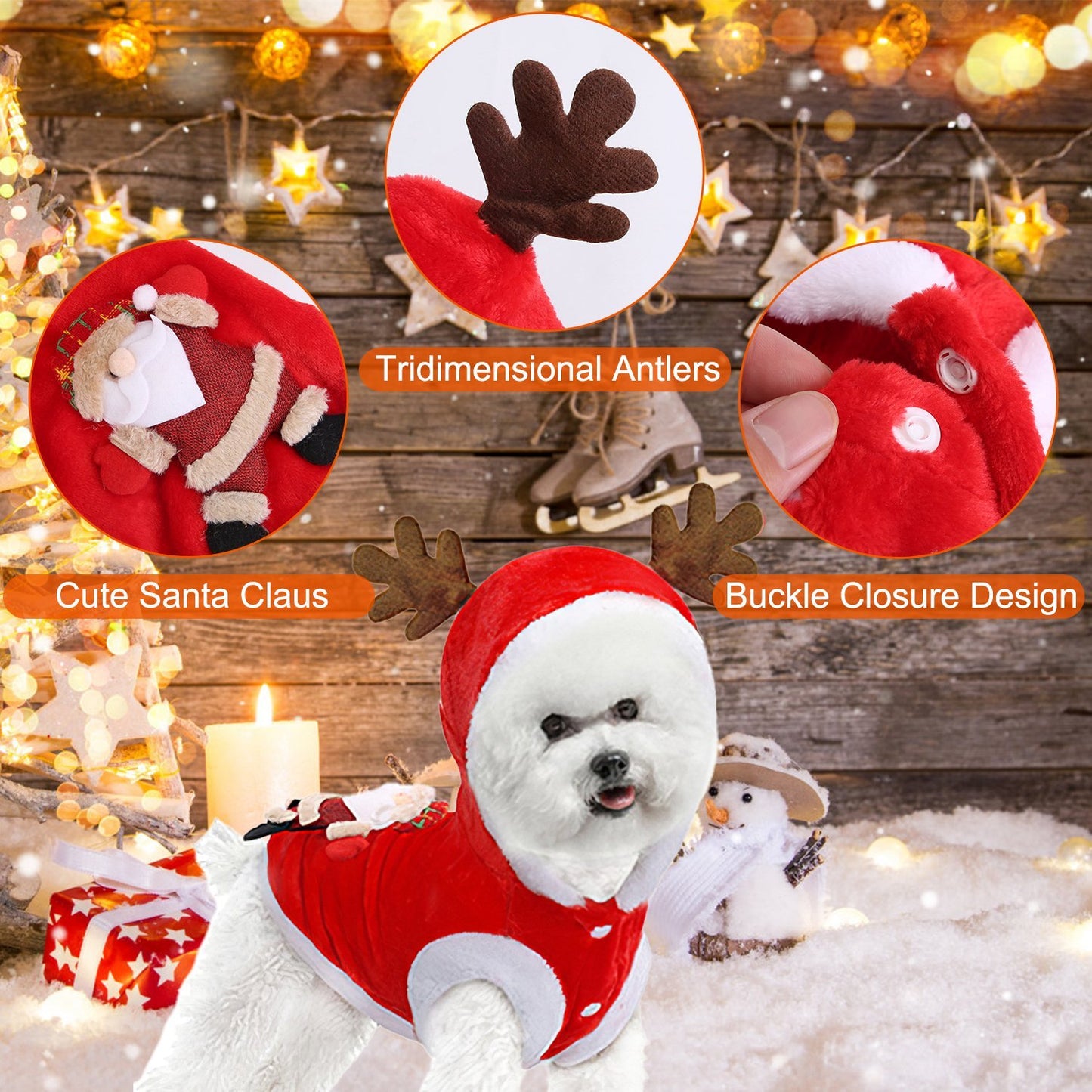 Pet Christmas Clothes – Santa Claus & Reindeer Antlers Costume for Cats and Small Dogs
