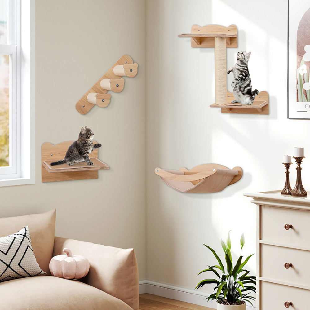 Fiery Climb Wall-Mounted Cat Furniture Set – 4-Piece Cat Hammock, Tree & Perch System