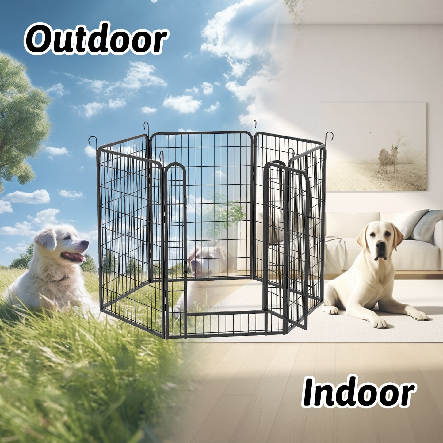 Fiery Guard 6-Panel Metal Dog Playpen – Secure, Sturdy & Spacious