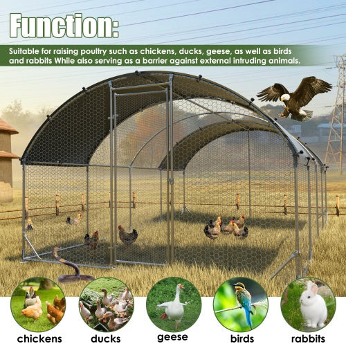 Large Metal Chicken Coop with UV-Proof Roof & Reinforced Steel Frame