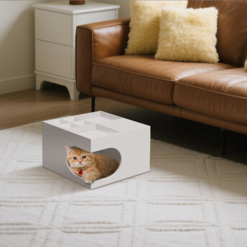 Fiery Home Multi-Functional Cat Station with Hidden Bed & Side Table Design