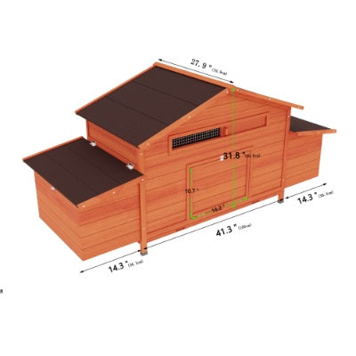 Large Wooden Chicken Coop with Nesting Boxes & Leakproof Tray