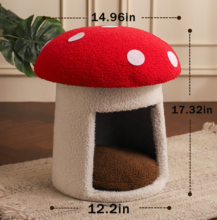Whisker Haven Extra Large Mushroom Cat Bed – Red Umbrella Design, Scratch-Resistant & Washable (All Seasons)
