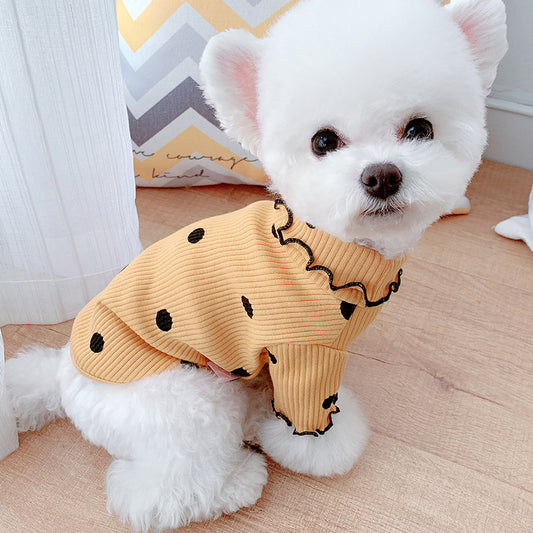 Fiery Dots Turtleneck Dog Shirt – Soft Cotton Polka Dot Tee
