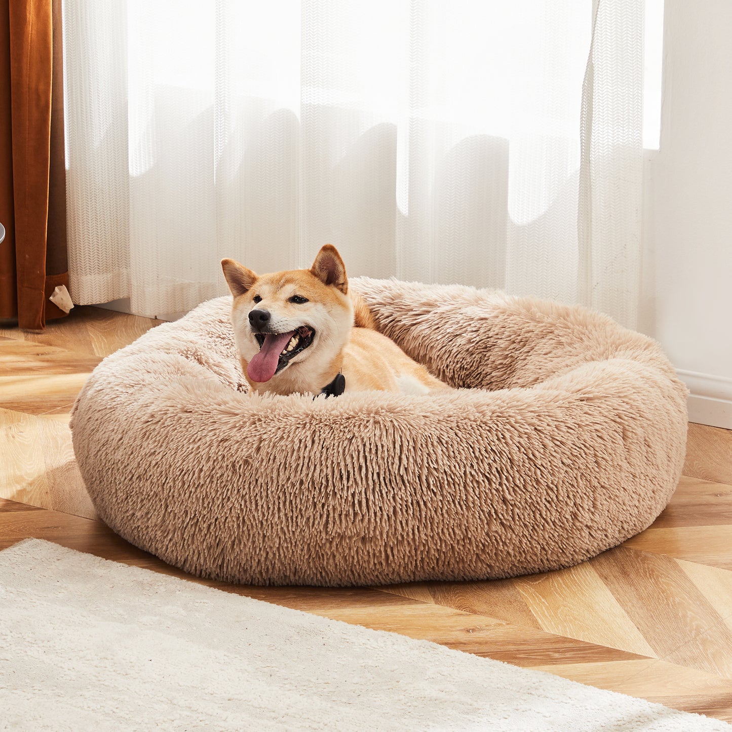 24-Inch Anti-Slip Round Fluffy Plush Faux Fur Cat Bed – Fits Pets Up to 25 lbs