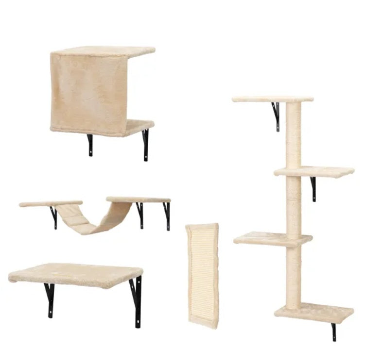 5-Piece Wall-Mounted Cat Climber Set – Modern Cat Activity Center
