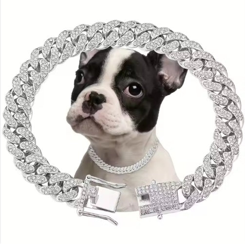 HiphopPet Luxury Diamond Alloy Pet Chain Collar – Adjustable Sparkling Metal Choker for Dogs & Cats