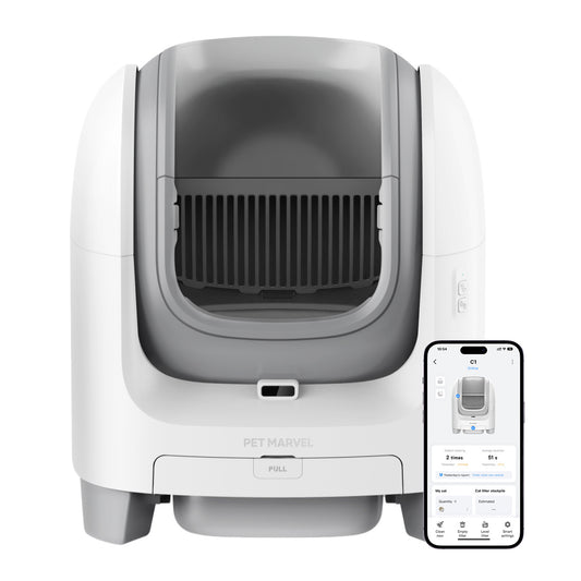 PETMARVEL C1 Smart WiFi Self-Cleaning Litter Box – Large Open Top Automatic Cat Litter Box, White