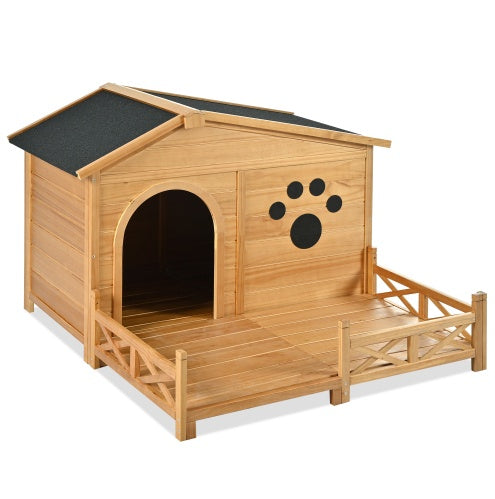 Fieryfur Wooden Dog Kennel with Roof & Porch