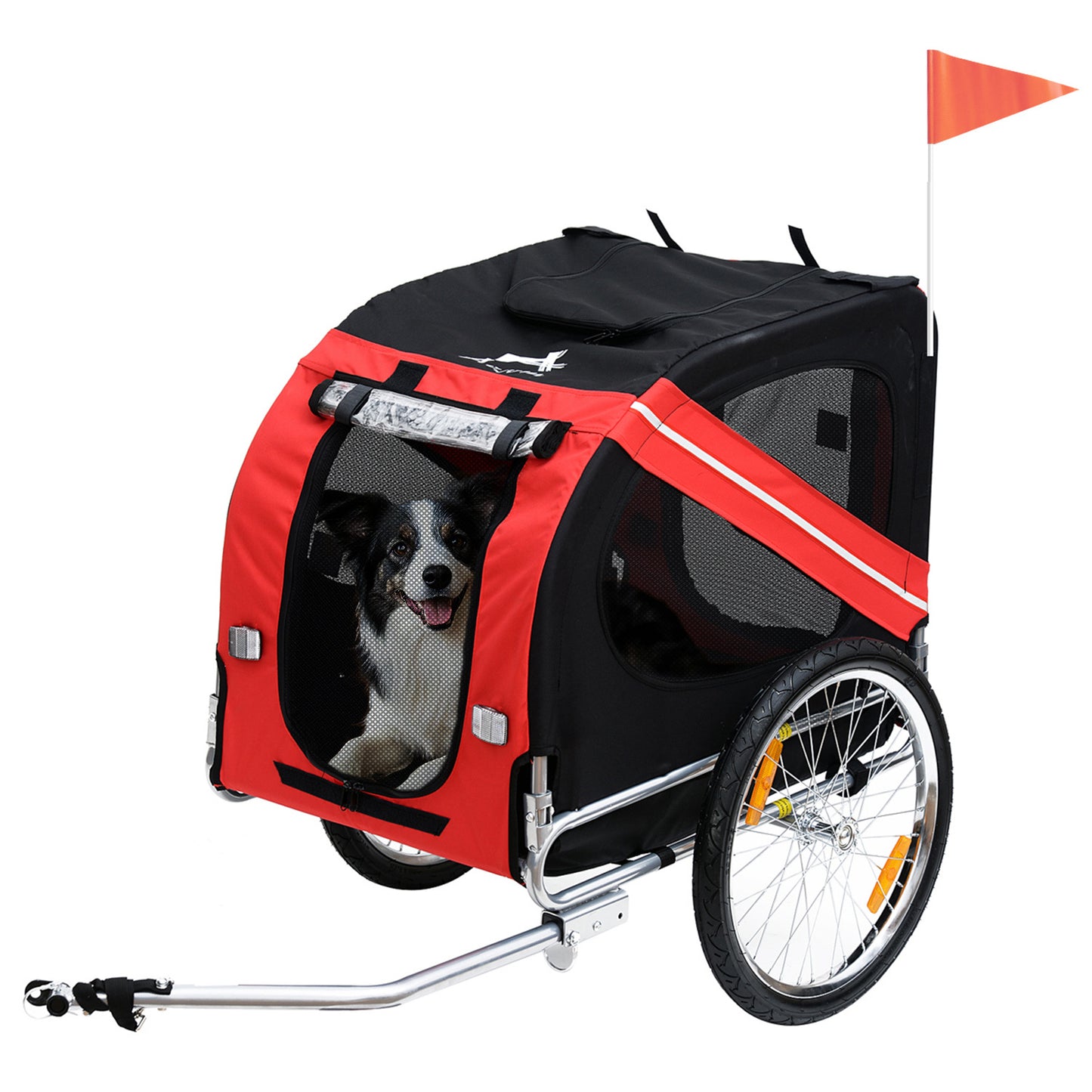 Fiery Ride Dog Bike Trailer – Red & Black Foldable Pet Cart for Medium Dogs (Up to 44 lbs)