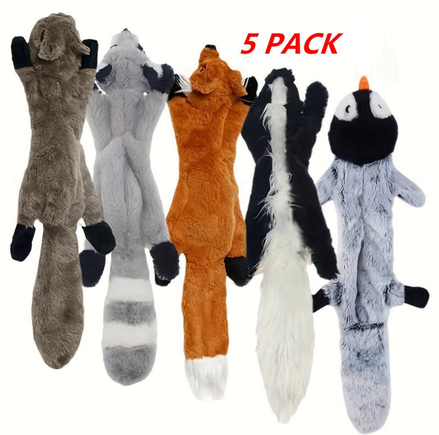 5 Pack Dog Squeaky Toys – No-Stuffing Plush Animal Chew Toys with Crinkle Sound for Medium & Large Dogs