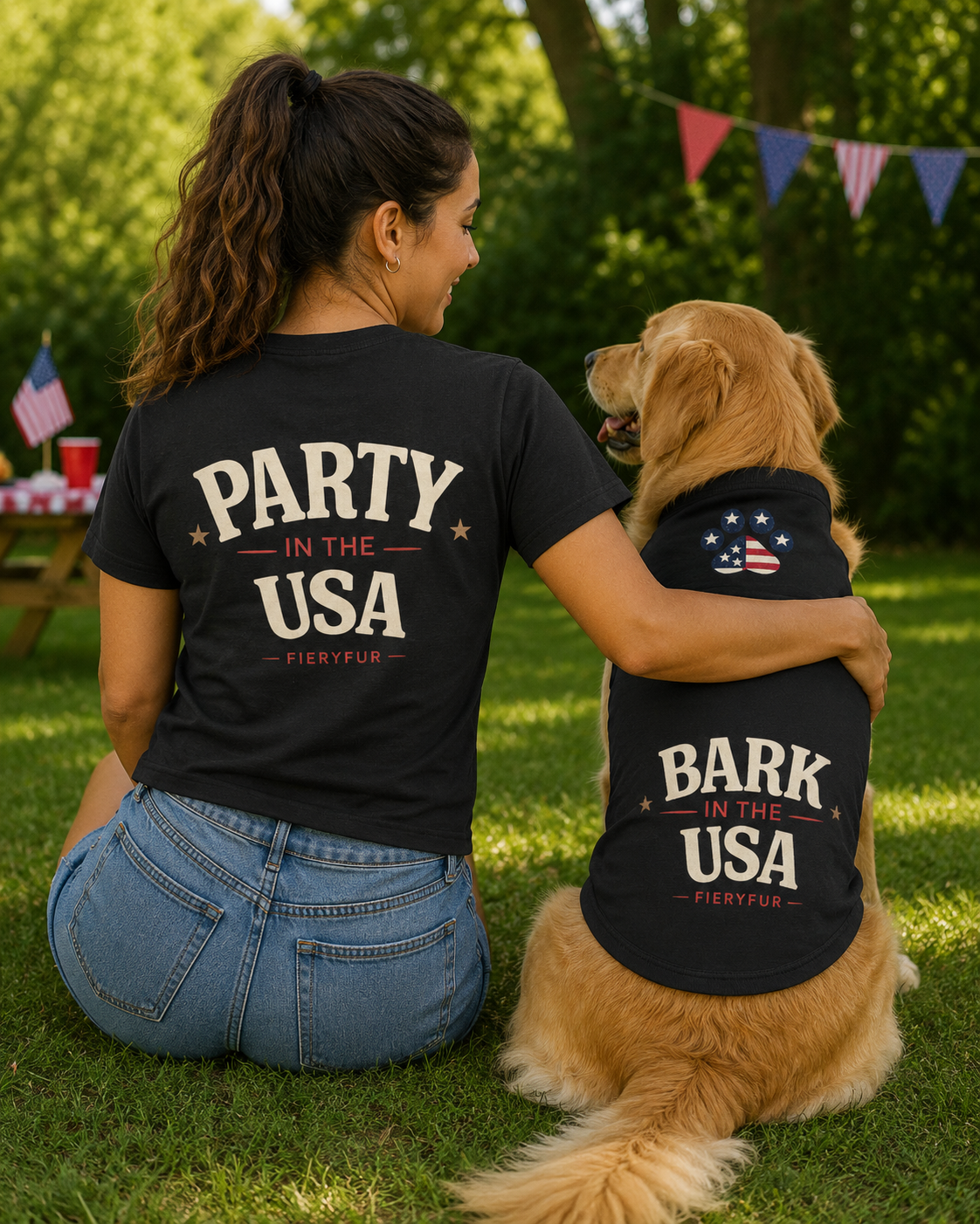 Matching 4th of July Shirt & Dog Vest Bundle | Fiery Couture Fieryfur