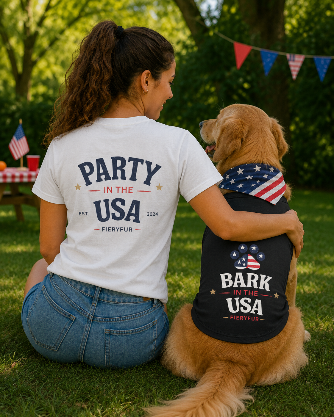 Matching 4th of July Shirt & Dog Vest Bundle | Fiery Couture Fieryfur