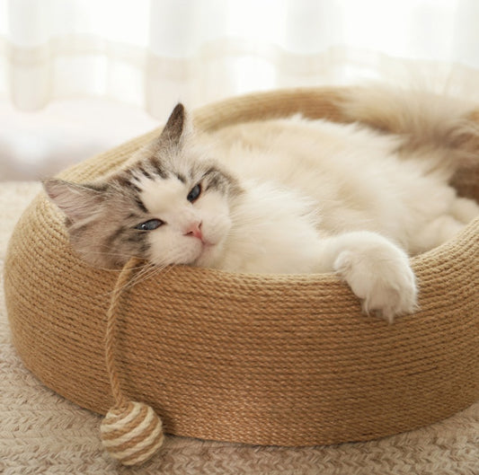 Fieryfur Sisal Cat Scratching Bed with Toy Ball