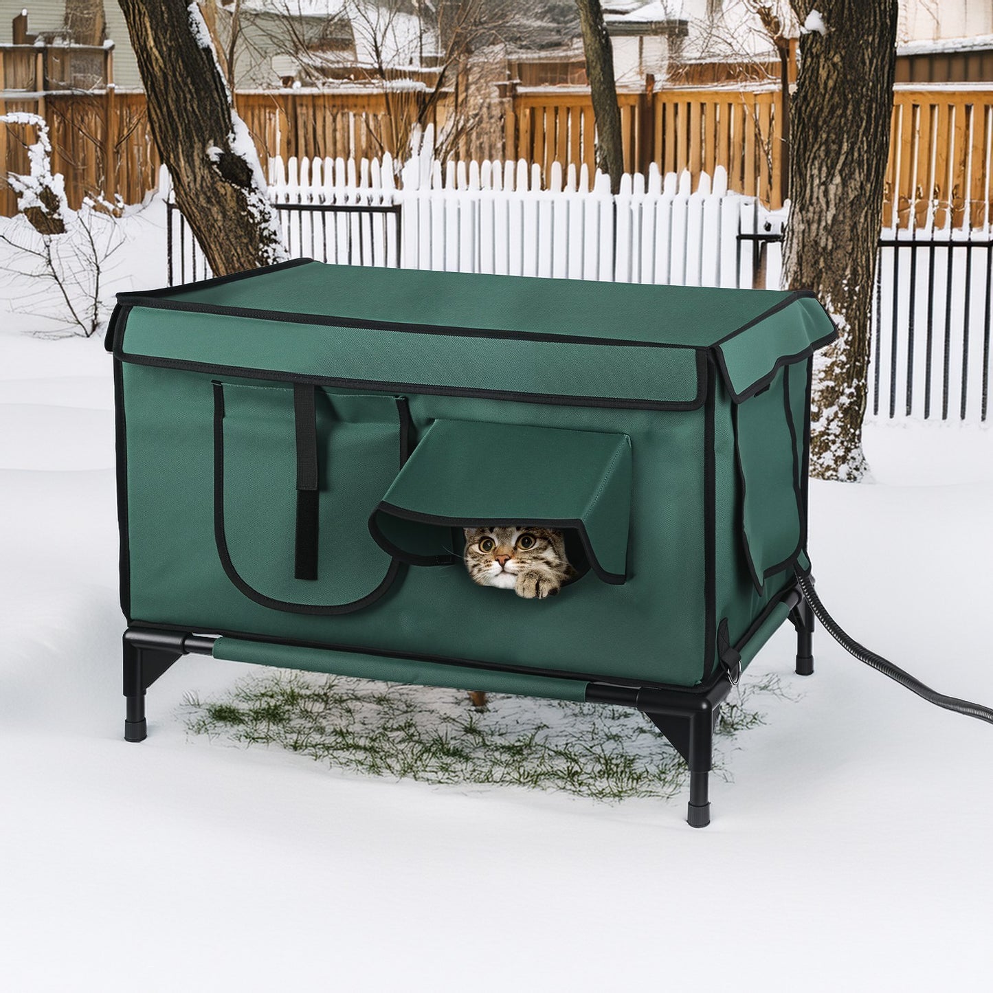 Waterproof Heated Cat House – Outdoor Insulated Kitty Shelter with Heating Pad & Anti-Chew Cord