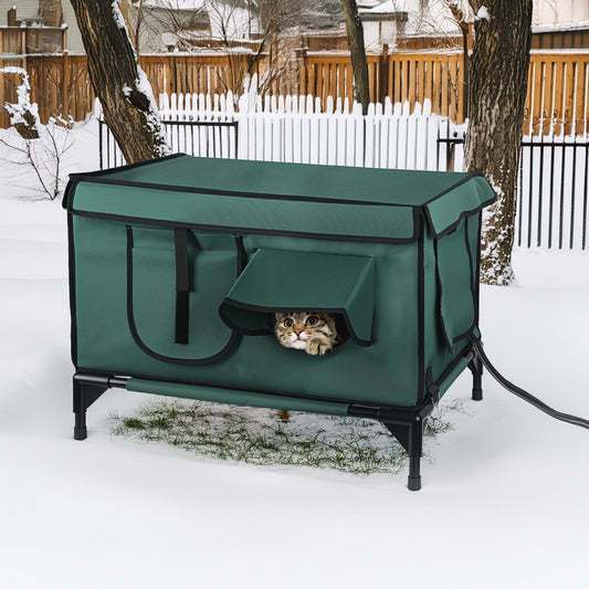 Waterproof Heated Cat House – Outdoor Insulated Kitty Shelter with Heating Pad & Anti-Chew Cord