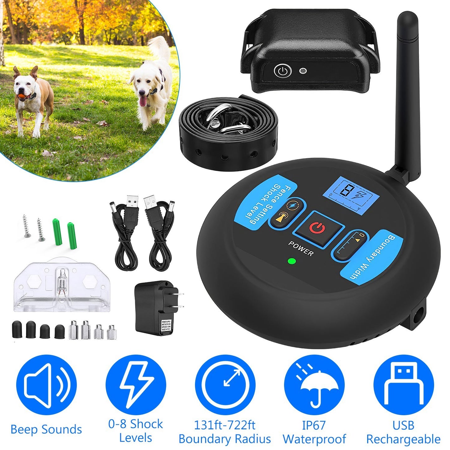 Wireless Electric Dog Fence System – Safe Boundary Training Collar for Small, Medium & Large Dogs
