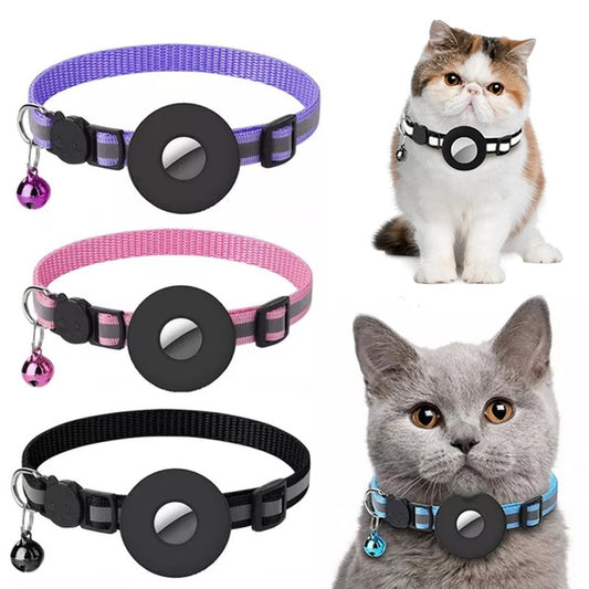 Reflective Nylon Pet Collar with Waterproof AirTag Holder – Adjustable for Cats & Small Dogs