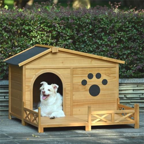 Fieryfur Wooden Dog Kennel with Roof & Porch