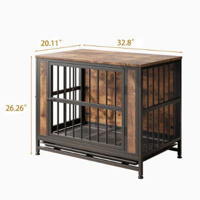 Fiery Haven Wooden Dog Crate Furniture with Sliding Doors – Rustic Brown