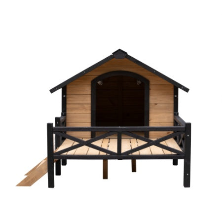 Fiery Haven Outdoor Wooden Dog Cabin with Porch – Large All-Weather Dog House for Medium to Large Dogs