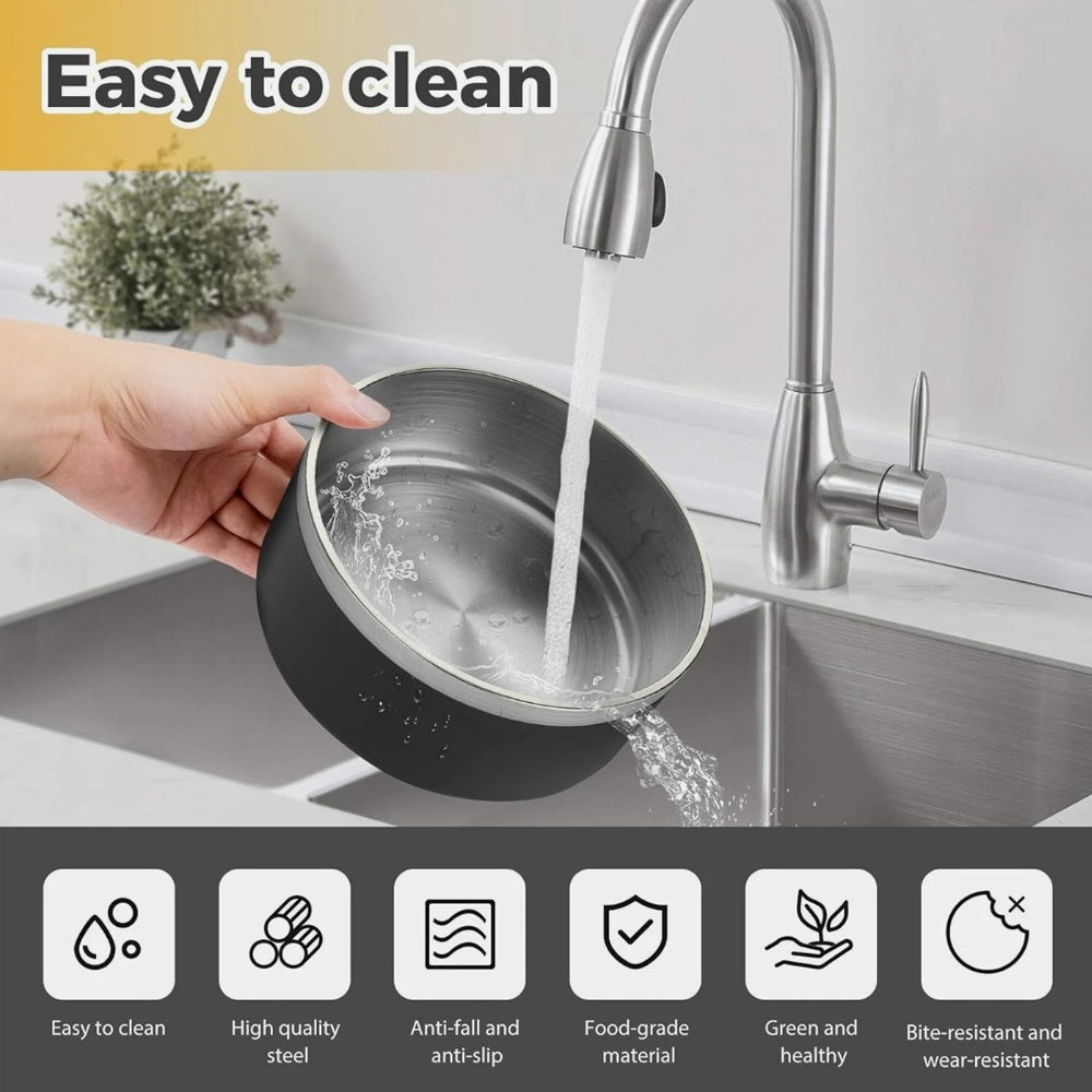 Stainless Steel Dog Bowl – 42oz Food & Water Bowl with Non-Slip Quiet Base, Dishwasher Safe