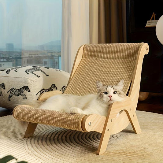 Fiery Lounge 2-in-1 Cat Hammock & Scratching Post – Durable Linen Rope Resting Chair for All Seasons