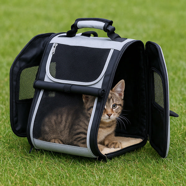 Expandable Pet Carrier Backpack – Breathable Travel Bag for Cats & Small Dogs (Up to 26 lbs)