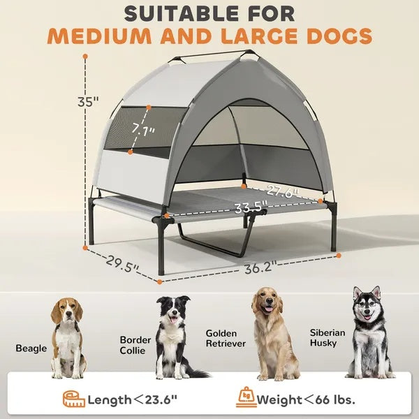 Fiery Outdoors Elevated Dog Bed with Removable Canopy & Cooling Pad